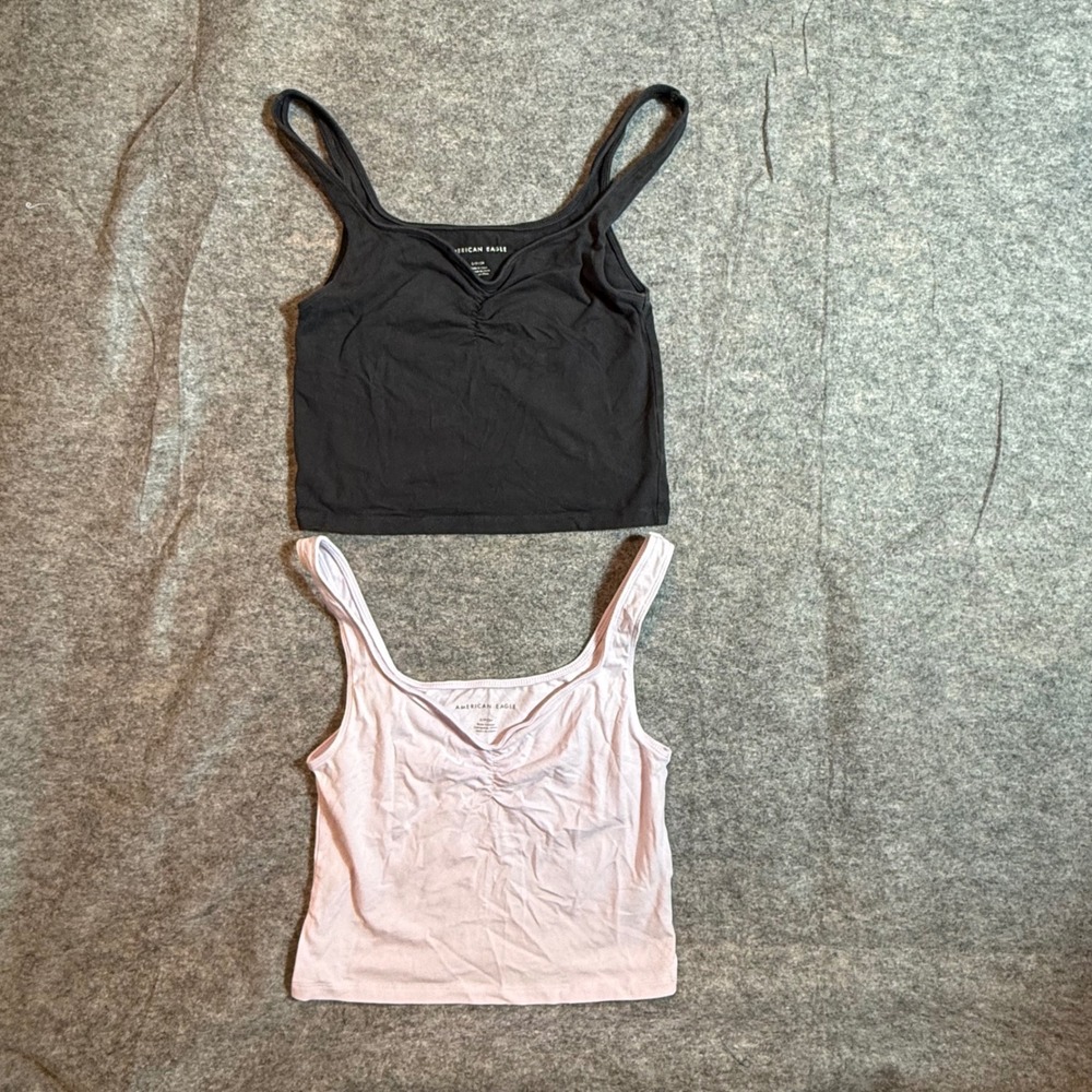 American Eagle Ruched Front Crop Tank Top 2-Pack Small Dark Gray Lilac‎ Cotton